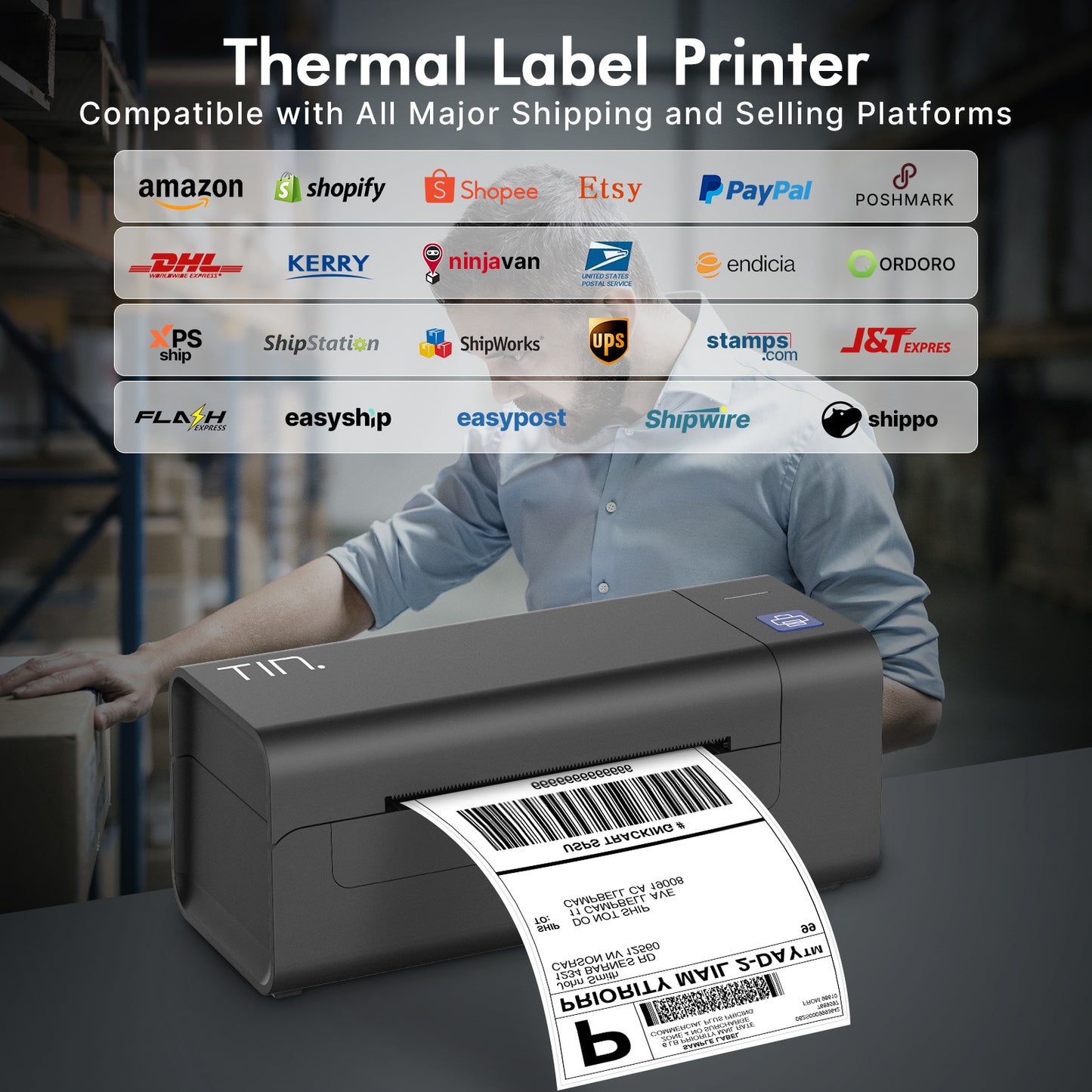TIN Thermal Label Printer, Thermal Shipping Label Printer, 4x6 Label Maker for Small Business, Compatible with Amazon, Ebay, Shopify, FedEx, UPS, USB Label Printer Supports Windows, Mac, Chromebook